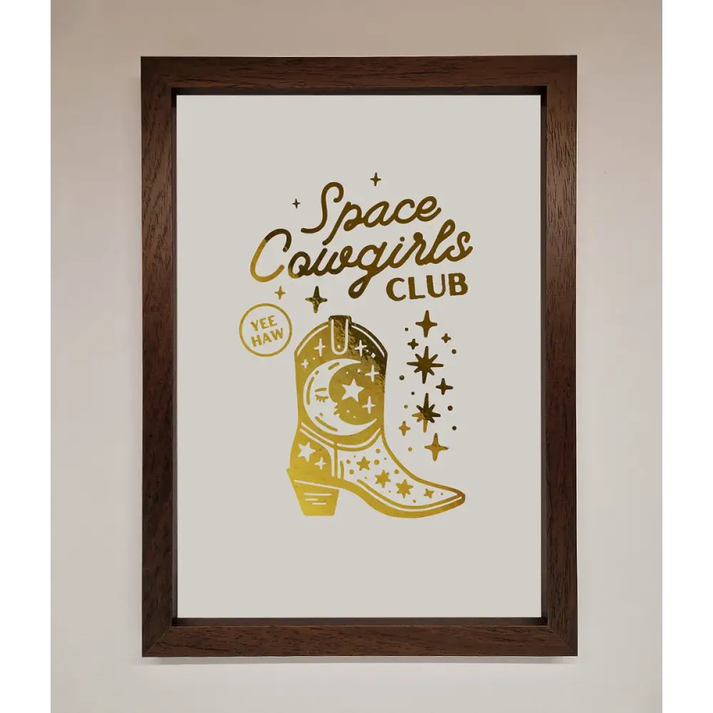 Cowgirl Boot Foil Print - A3 (29.7 x 42 cm) / Walnut - Framed Print