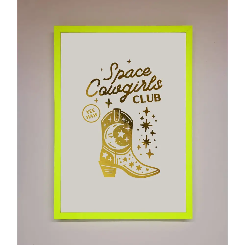 Cowgirl Boot Foil Print - B0 (100 x 141 cm) / Neon Green - Framed Print