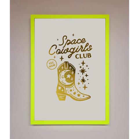 Cowgirl Boot Foil Print - B0 (100 x 141 cm) / Neon Green - Framed Print