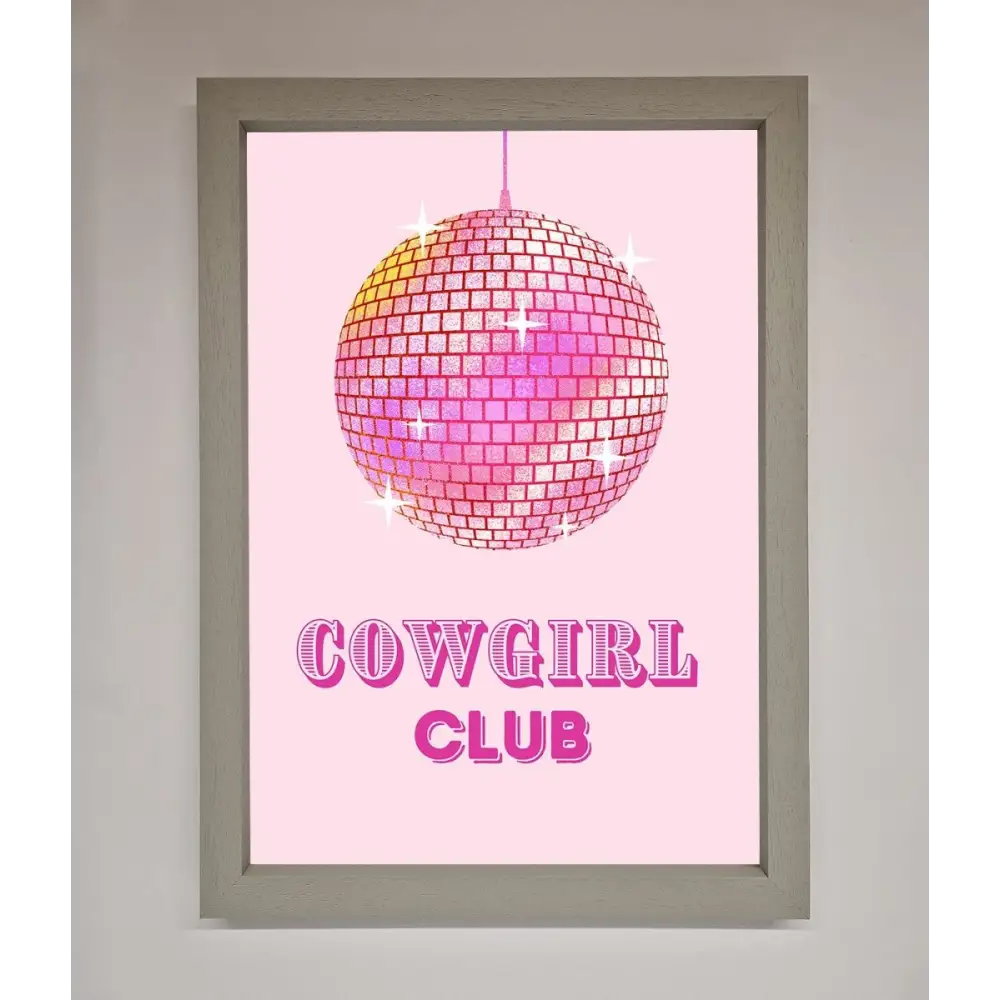 Cowgirl Club Disco Ball Framed Print - A3 (29.7 x 42 cm) / Grey - Framed Print