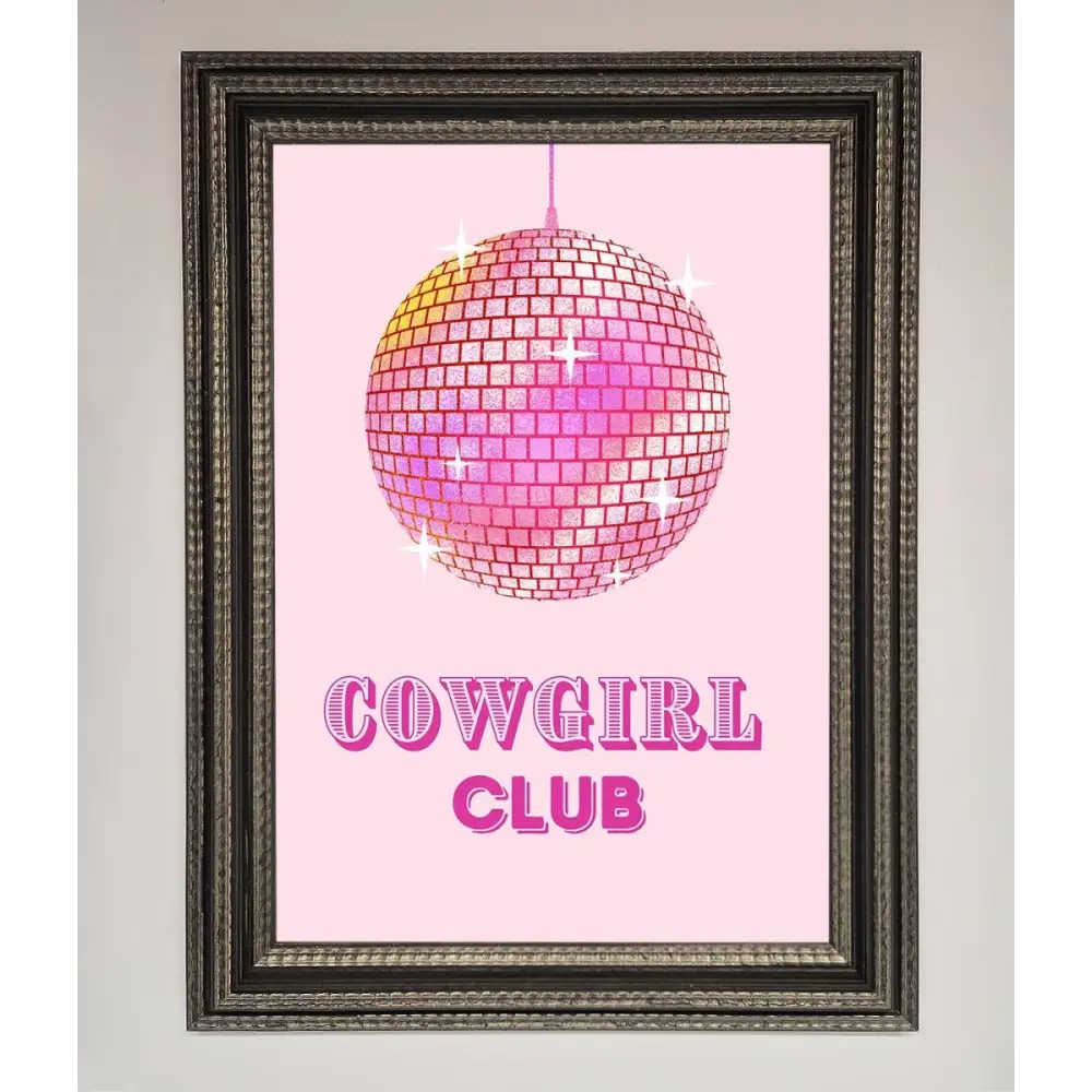 Cowgirl Club Disco Ball Framed Print - A3 (29.7 x 42 cm) / Ornate Silver Black - Framed Print