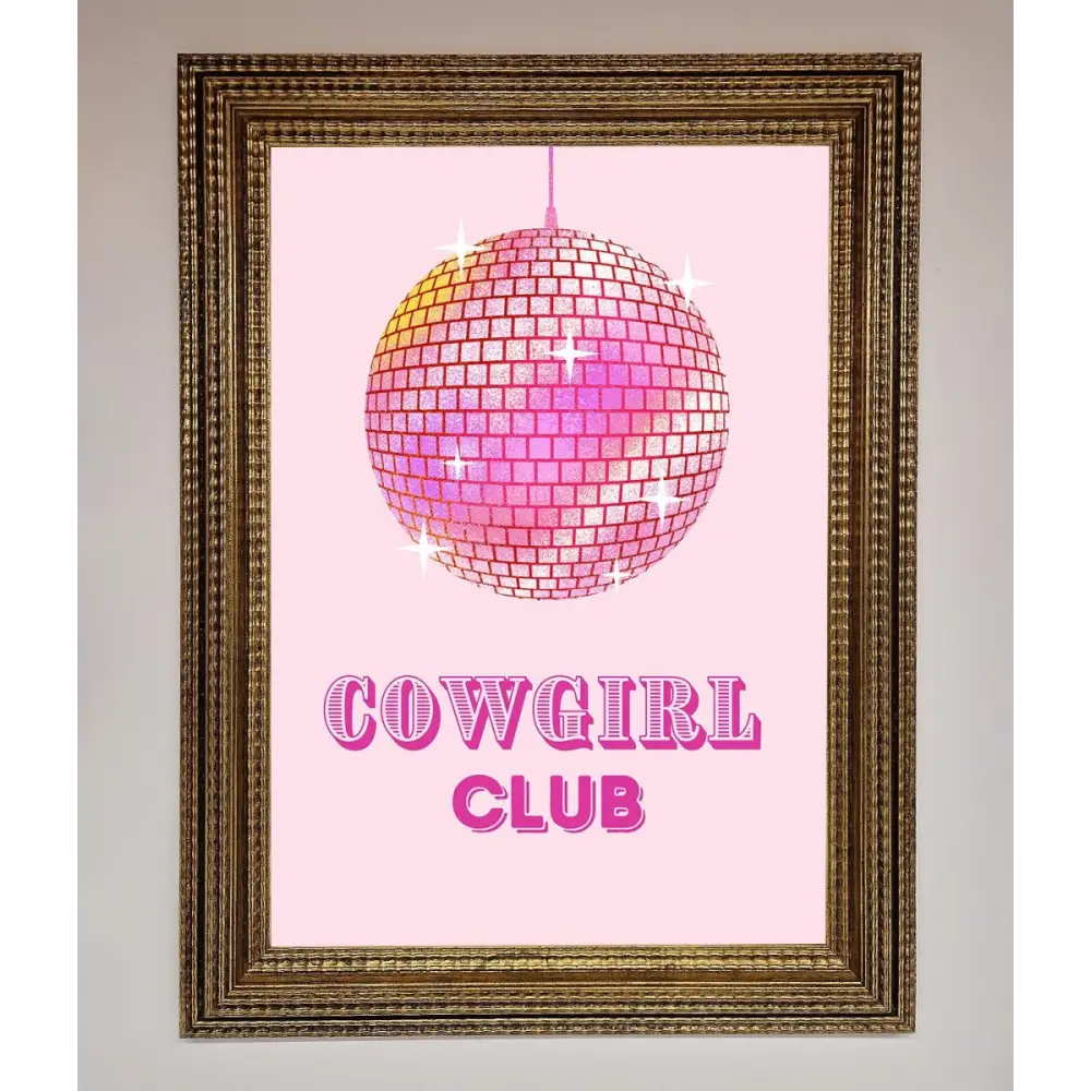 Cowgirl Club Disco Ball Framed Print - A3 (29.7 x 42 cm) / Ornate Gold - Framed Print