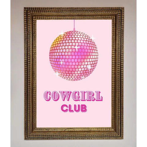 Cowgirl Club Disco Ball Framed Print - A3 (29.7 x 42 cm) / Ornate Gold - Framed Print