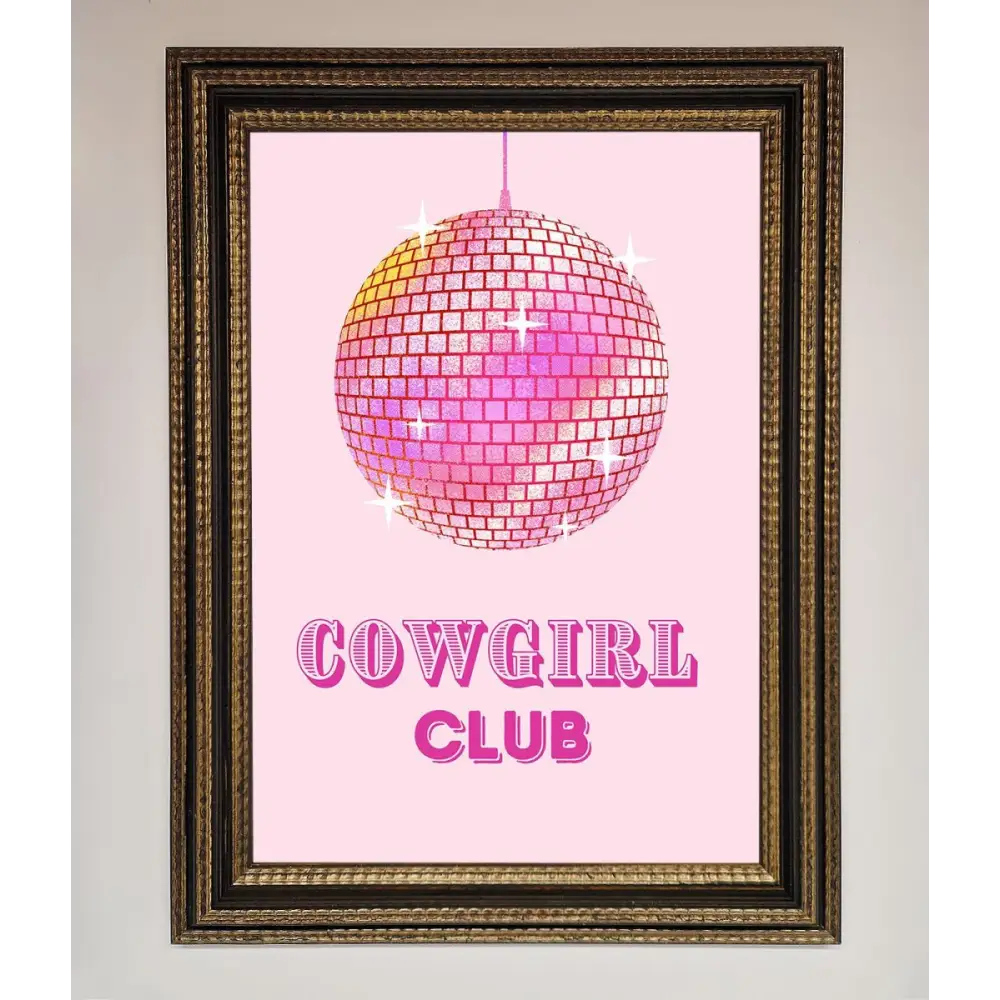 Cowgirl Club Disco Ball Framed Print - A3 (29.7 x 42 cm) / Ornate Gold Black - Framed Print