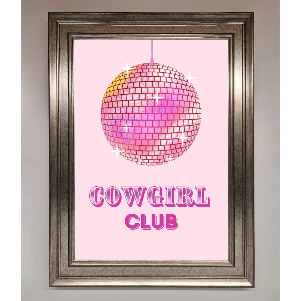 Cowgirl Club Disco Ball Framed Print - A3 (29.7 x 42 cm) / Silver - Framed Print