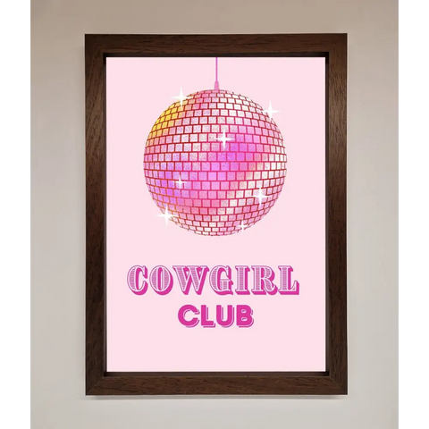 Cowgirl Club Disco Ball Framed Print - A3 (29.7 x 42 cm) / Walnut - Framed Print