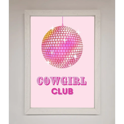 Cowgirl Club Disco Ball Framed Print - A3 (29.7 x 42 cm) / White - Framed Print