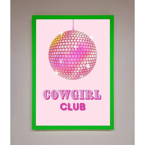 Cowgirl Club Disco Ball Framed Print - B0 (100 x 141 cm) / Neon Dark Green - Framed Print