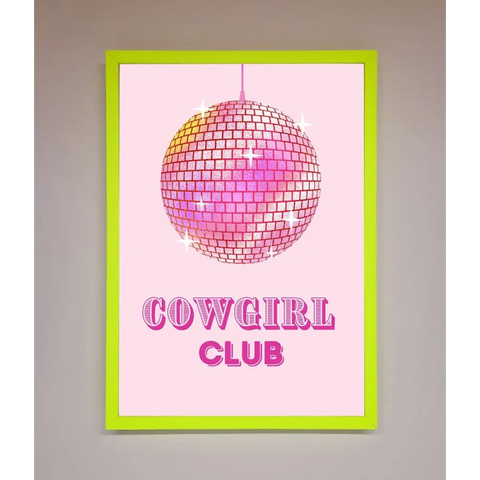 Cowgirl Club Disco Ball Framed Print - B0 (100 x 141 cm) / Neon Green - Framed Print