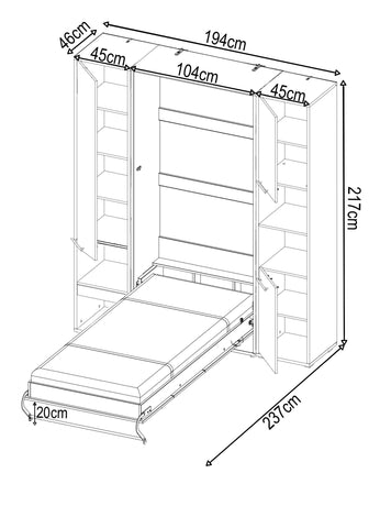 Vertical Folding Wall Bed with Storage Cabinet – Single 90cm | Pull Down Bed with Side Wardrobe