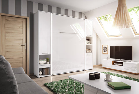 Vertical Folding Wall Bed with Storage Cabinet – Single 90cm | Pull Down Bed with Side Wardrobe