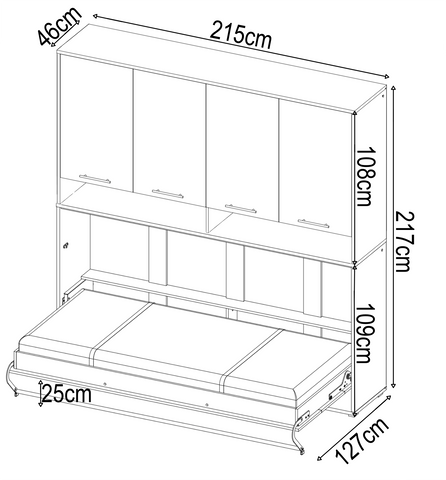 Horizontal Folding Wall Bed with Over Bed Unit – Single 90cm | Pull Down Bed with Overhead Cabinet