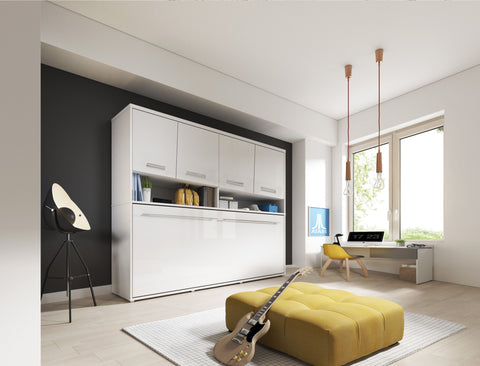 Horizontal Folding Wall Bed with Over Bed Unit – Single 90cm | Pull Down Bed with Overhead Cabinet