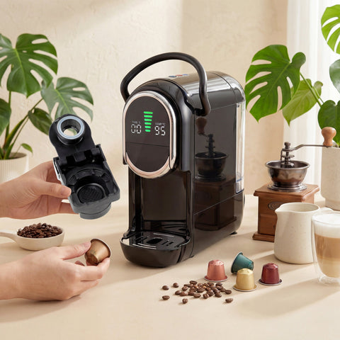 HOMCOM Pod Coffee Machine for Nespresso, Dolce Gusto Capsule & Ground Coffee, Small Semi Automatic Coffee Maker, 19 Bar, 0.6L