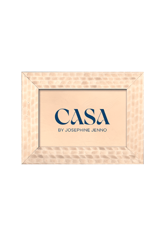 Beige textured photo frame with cream patterned border and navy blue casa by josephine jenno lettering 6x4 inches