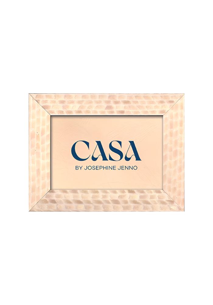 Beige textured photo frame with cream and beige pattern and casa by josephine jenno navy blue logo 6x4 inches