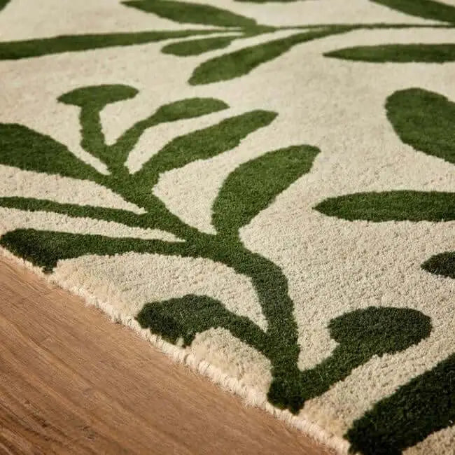 Cream Wool Rug Floral Design - Rugs