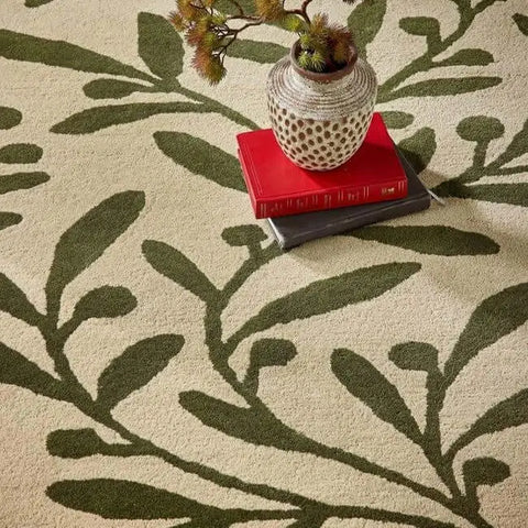 Cream Wool Rug Floral Design - Rugs