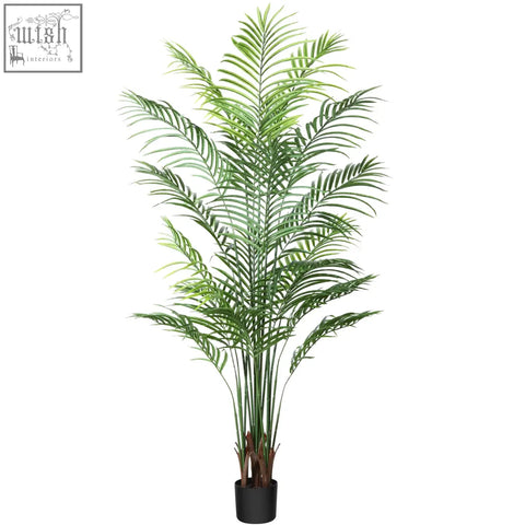 Tall crosofmi artificial areca palm tree with lush green fronds in sleek black pot perfect for indoor outdoor use