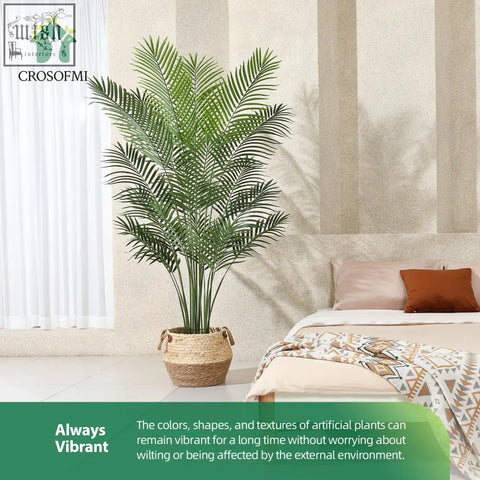 Green crosofmi artificial areca palm tree in a woven wicker pot perfect for indoor outdoor decor
