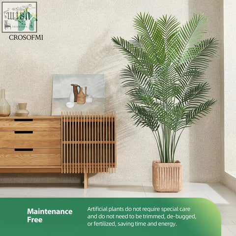 Tall green crosofmi artificial areca palm tree in textured terracotta pot perfect for indoor outdoor decor