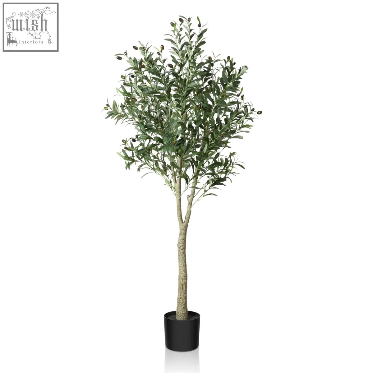 Crosofmi artificial olive tree 150cm tall fake plant with lush green leaves and dark olives in sleek black pot