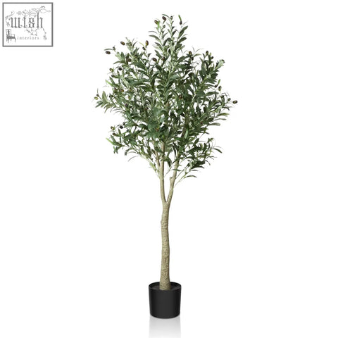 Crosofmi artificial olive tree 150cm tall fake plant with lush green leaves and dark olives in sleek black pot