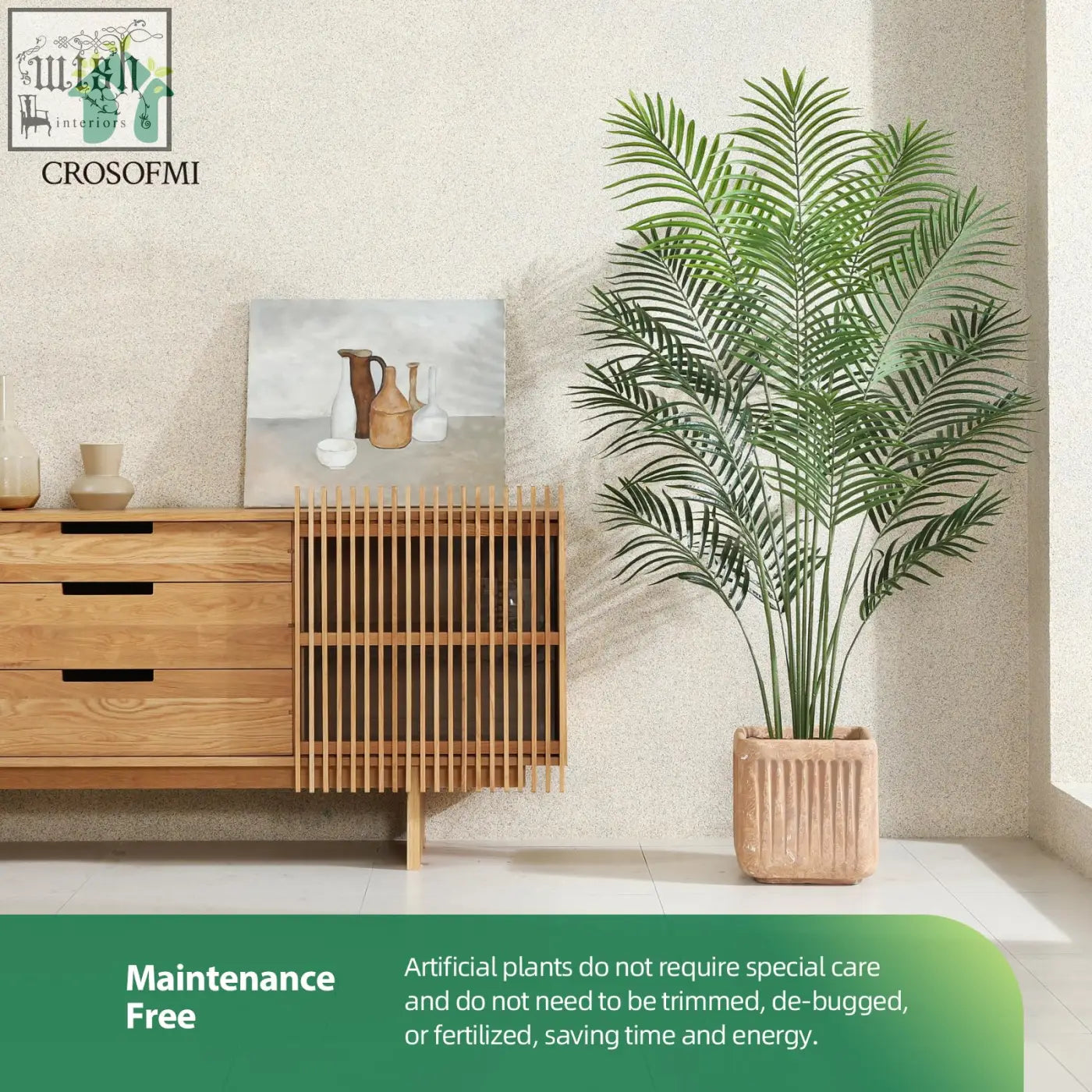 Tall green areca palm artificial plant in textured terracotta pot from crosofmi artificial plants for indoors outdoors