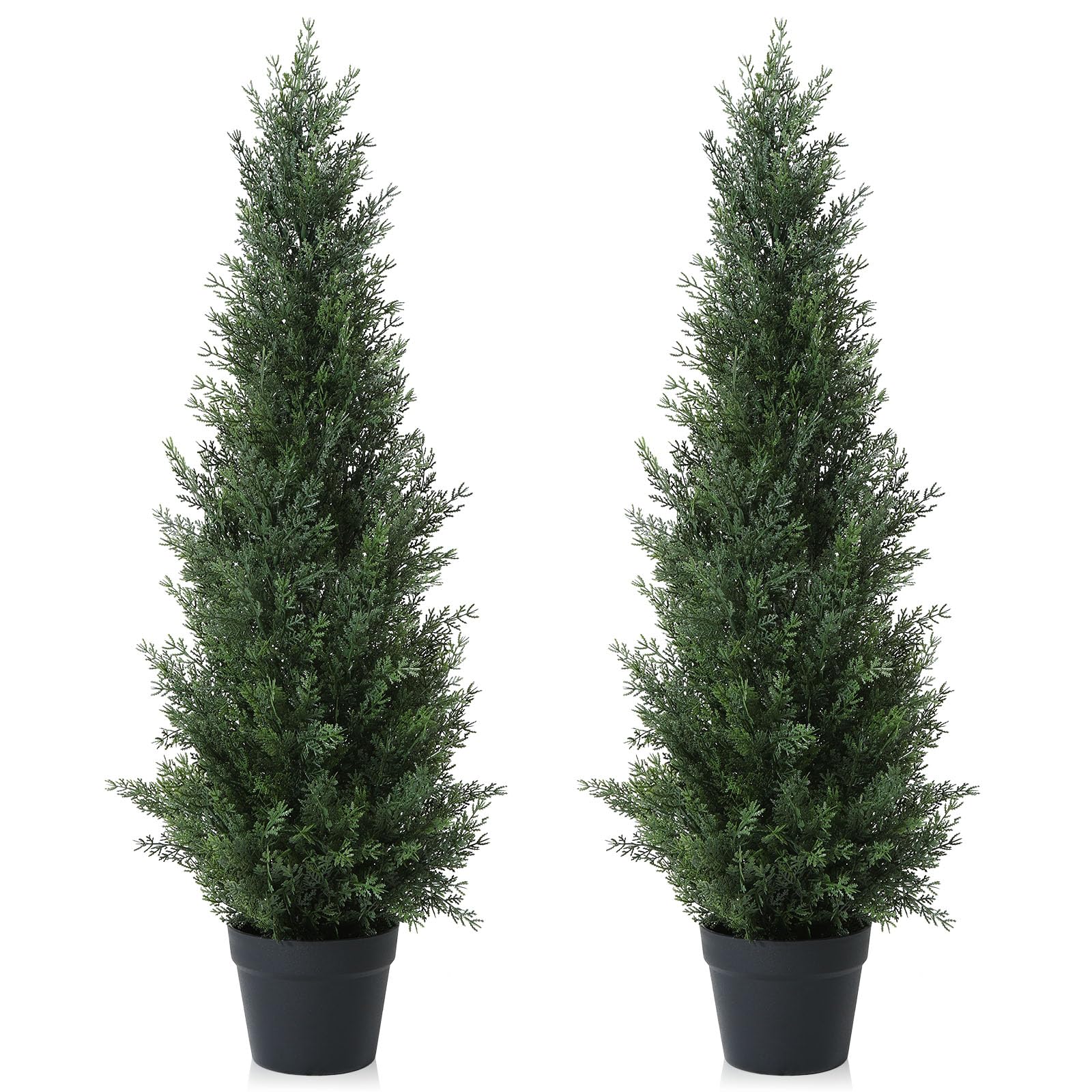 Two 95 cm artificial cedar trees in sleek black pots perfect for outdoor garden or porch decoration