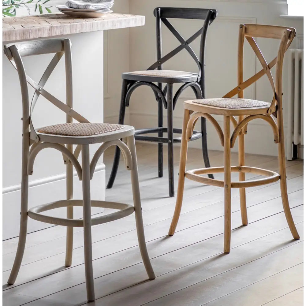 Cross Back Bentwood French Bar Stools x2 - Bar Stool