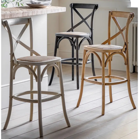 Cross Back Bentwood French Bar Stools x2 - Bar Stool