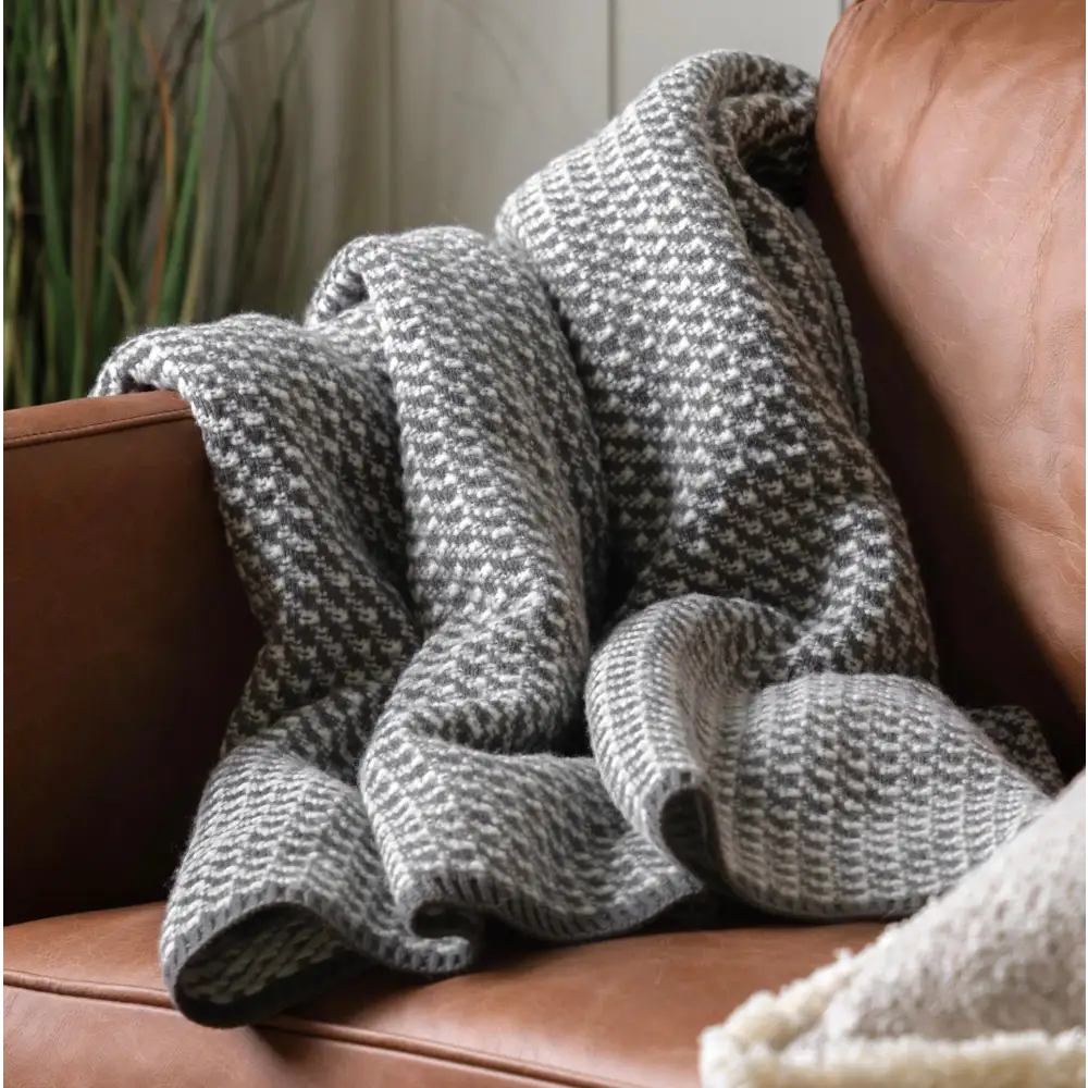 Cross Knit Throw Grey White - throw