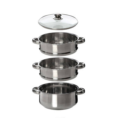 Crosse 3 tier stainless steel steamer with clear glass lid and tier stainless steel pots for easy cooking