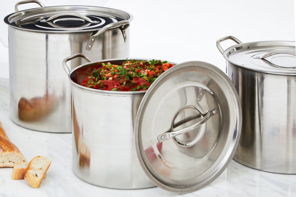 Stainless steel classic silver stock pot from crosse set features sturdy handles and a reflective metallic finish with lid