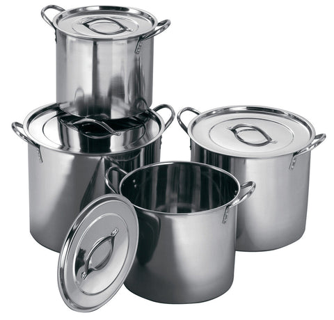 Crosse set of 4 classic silver stainless steel stock pots with lids featuring sleek finish and sturdy handles