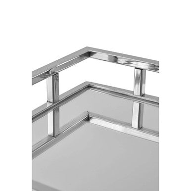 Chrome finished metal frame with square mirrored silver glass shelves for cruzar square mirrored silver tray