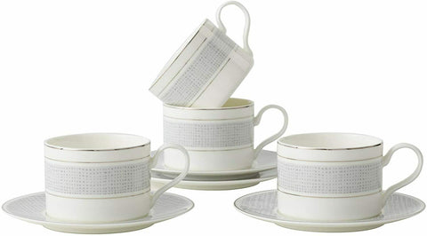 Cup and Saucer Set Classic Pattern with Silvering Banding Light Weight 290ml (Set 4) 4 CUPS/ 4 SAUCERS