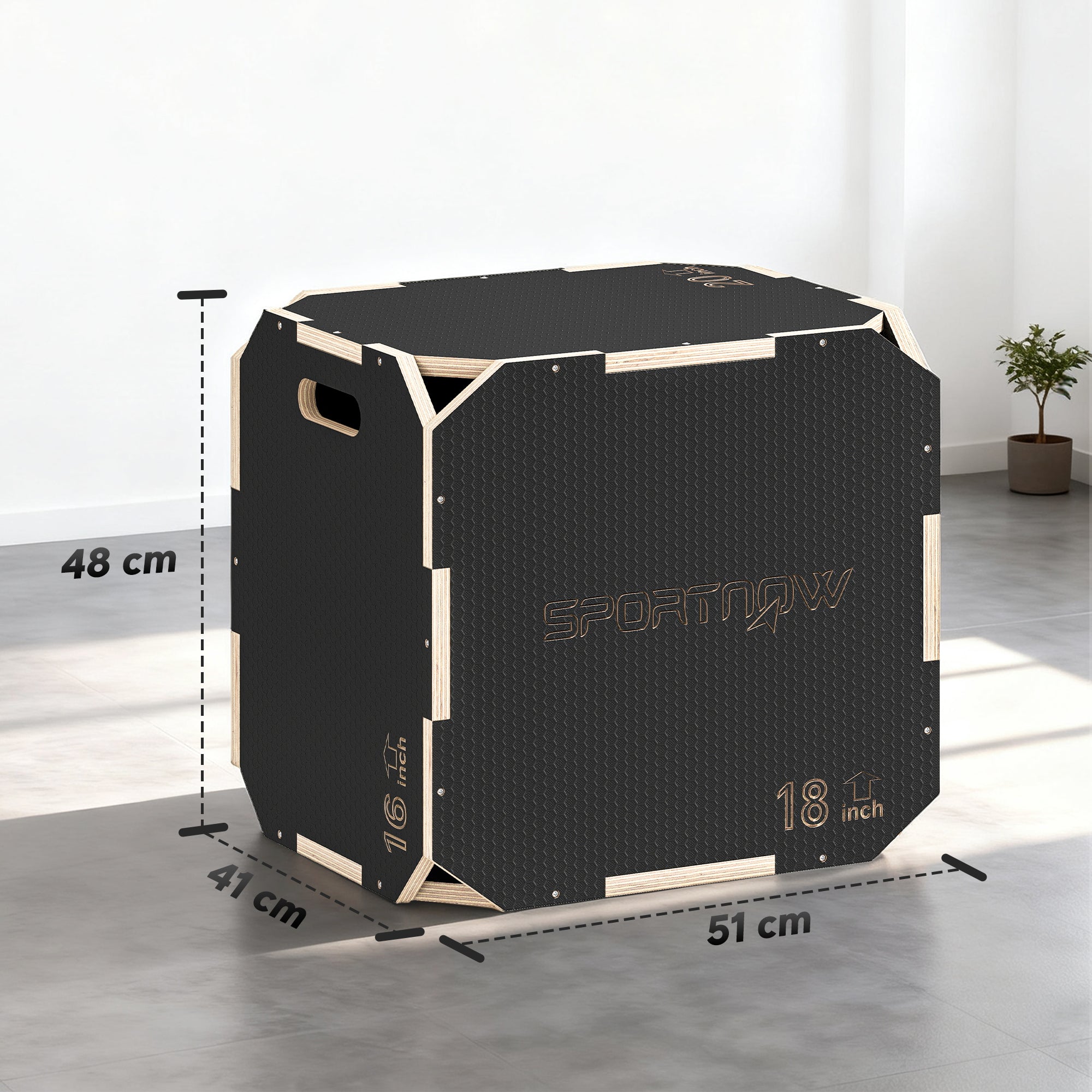 SPORTNOW Non-Slip Plyo Box, Corner-free Wooden Jump Box, 41 x 51 x 48 cm