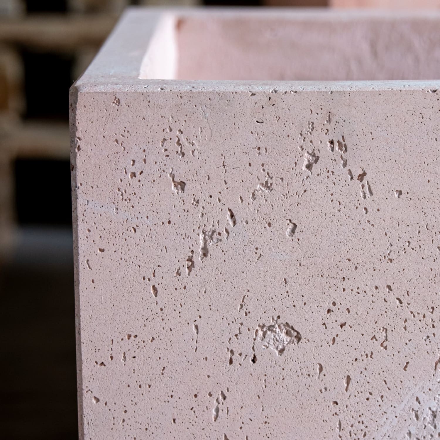 Cubrosa blushstone compact 20cm square light pink concrete plant pot with textured surface for garden tables