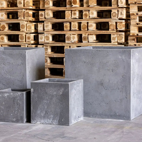 Gray concrete square planter in onyx dusk colourway with textured rustic finish perfect for compact greenery