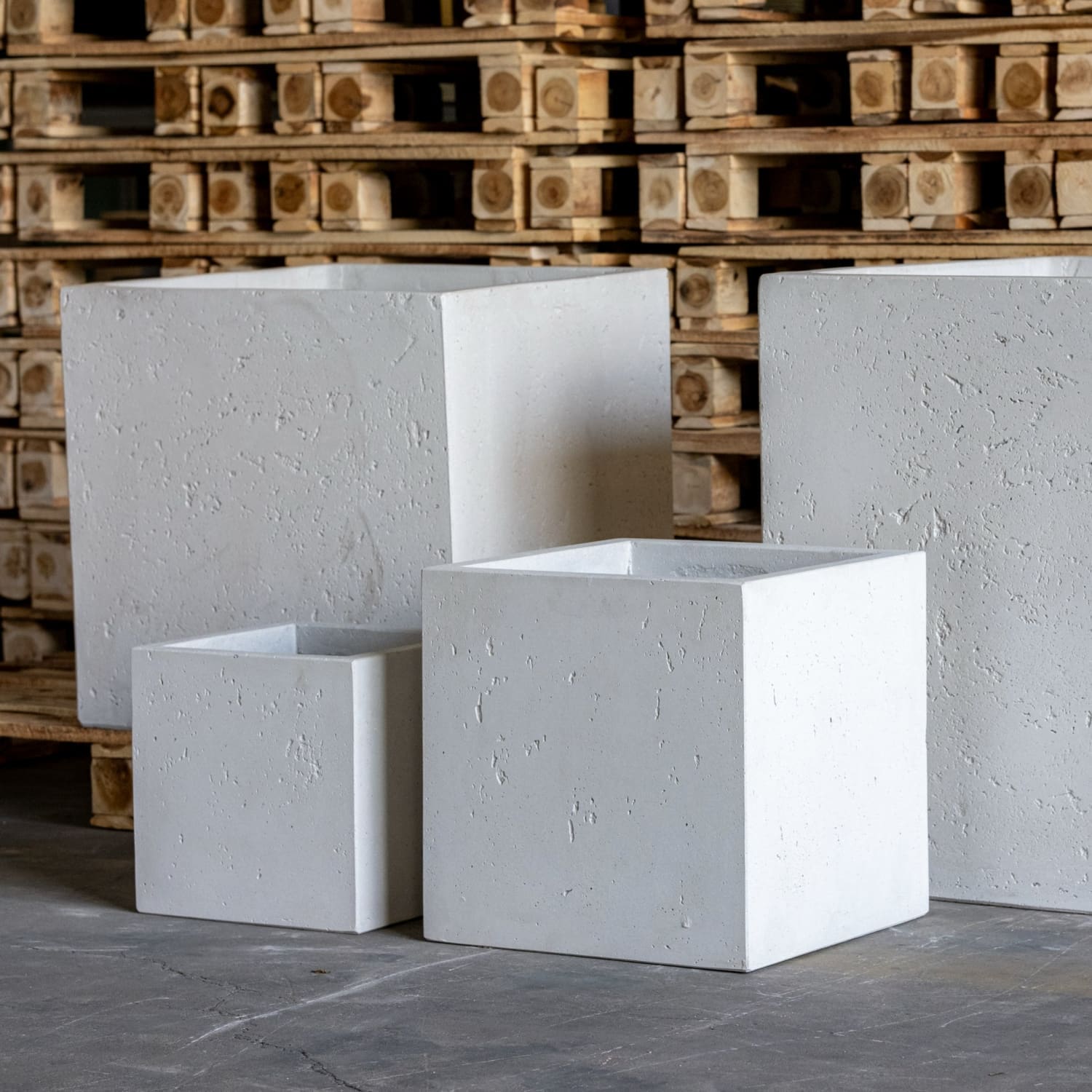 White mist 20cm x 20cm textured square concrete planter with matte finish perfect as a medium plant pot