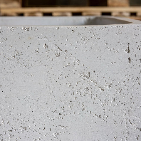 Light gray concrete plant pot with textured speckled surface cubrosa white mist 20cm x 20cm planter