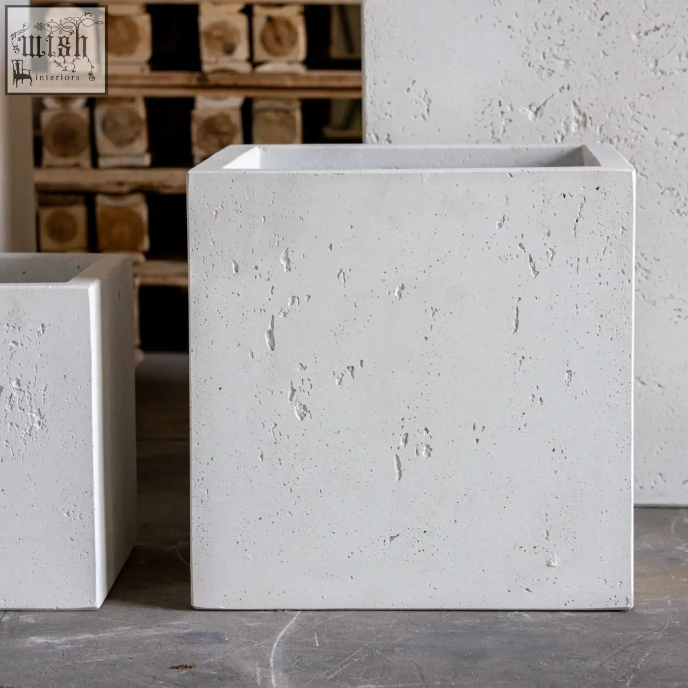 Cubrosa white mist large concrete planter with textured pigmented cement stone surface 55cm modern pot