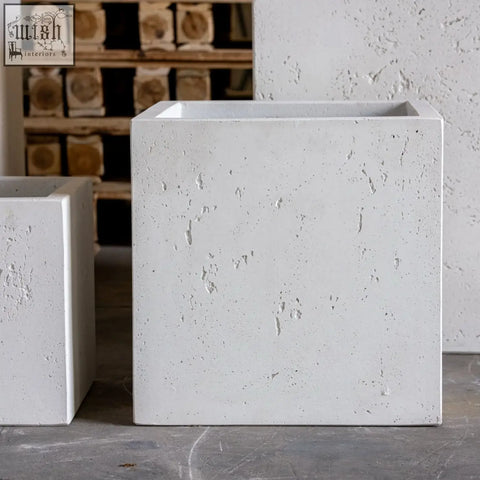 Cubrosa white mist large concrete planter with textured pigmented cement stone surface 55cm modern pot
