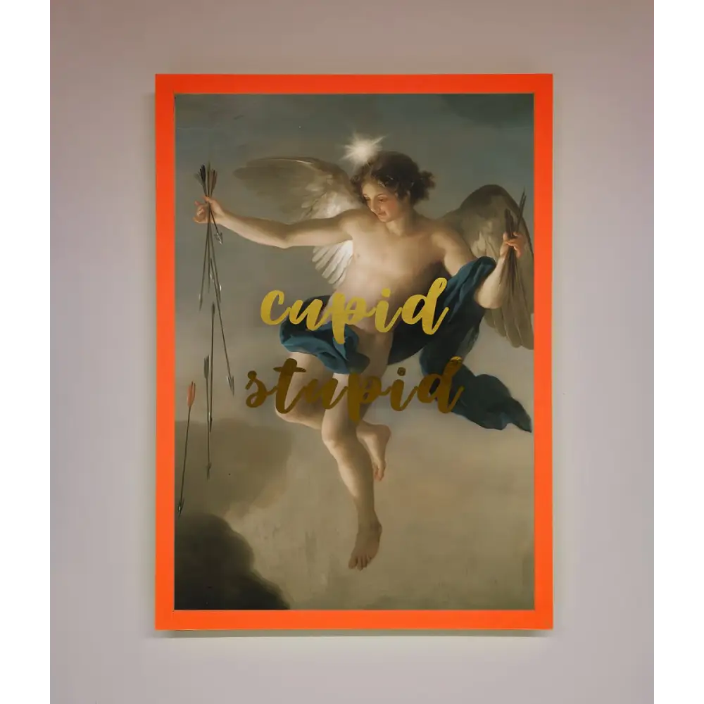 Cupid Stupid Foil Print - A3 (29.7 x 42 cm) / Neon Orange - Framed Print