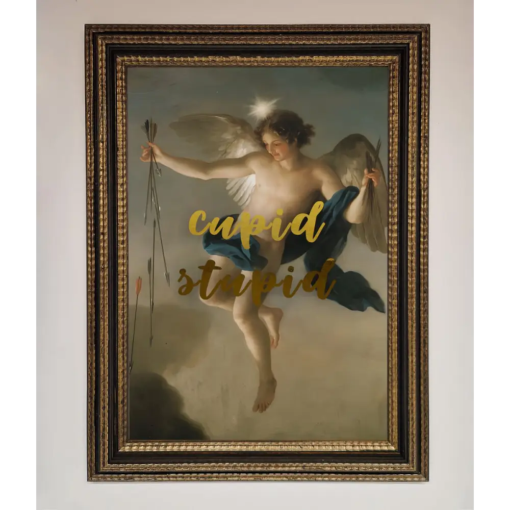 Cupid Stupid Foil Print - A3 (29.7 x 42 cm) / Ornate Gold Black - Framed Print
