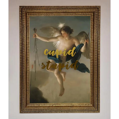 Cupid Stupid Foil Print - A3 (29.7 x 42 cm) / Ornate Gold - Framed Print