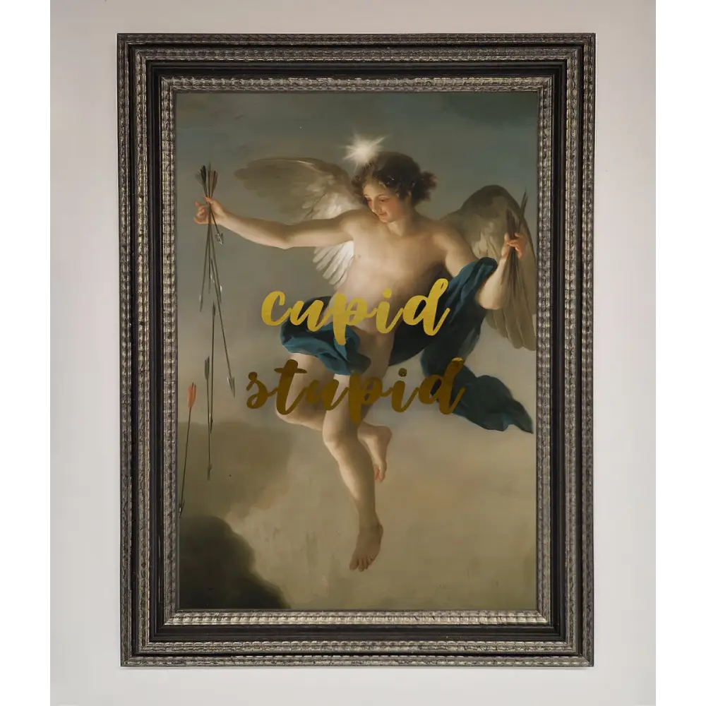 Cupid Stupid Foil Print - A3 (29.7 x 42 cm) / Ornate Silver Black - Framed Print