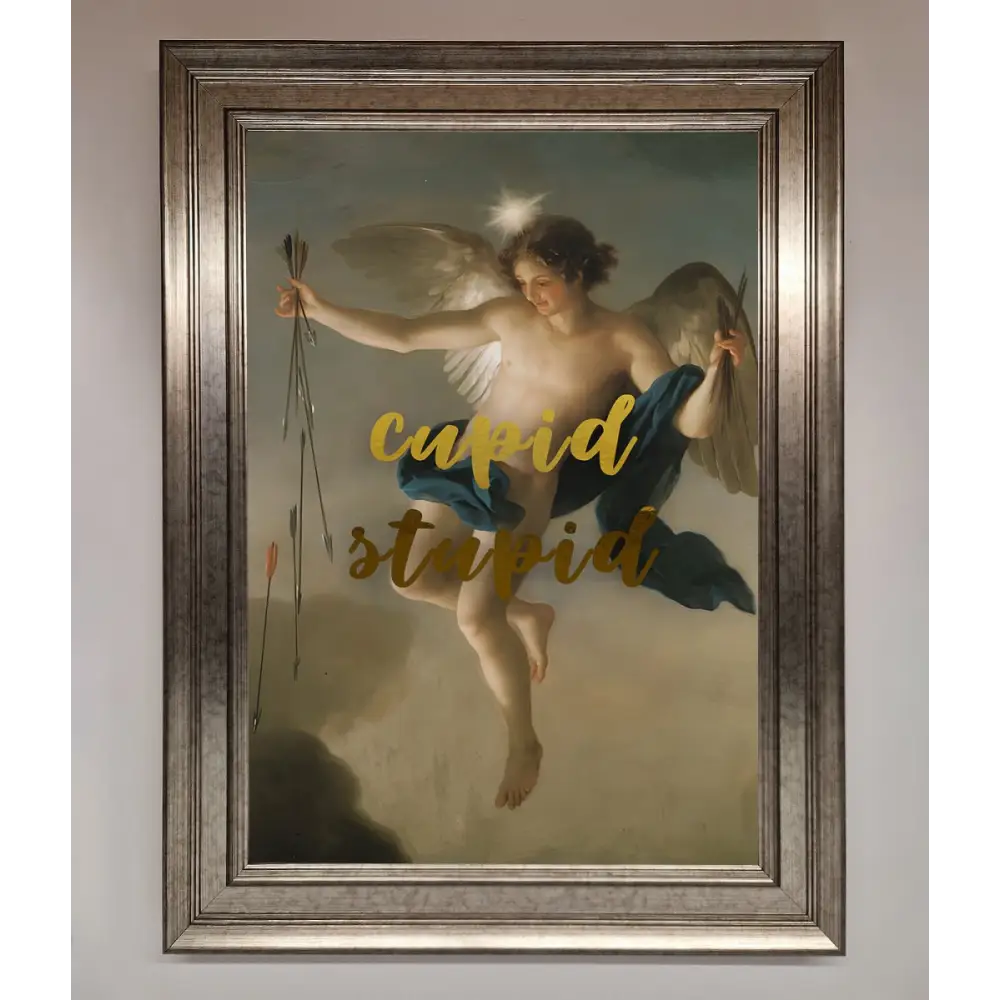 Cupid Stupid Foil Print - A3 (29.7 x 42 cm) / Silver - Framed Print