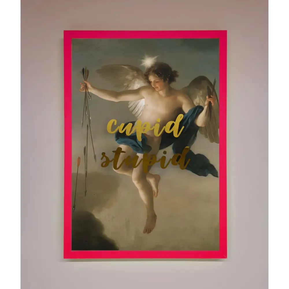 Cupid Stupid Foil Print - B0 (100 x 141 cm) / Neon Pink - Framed Print